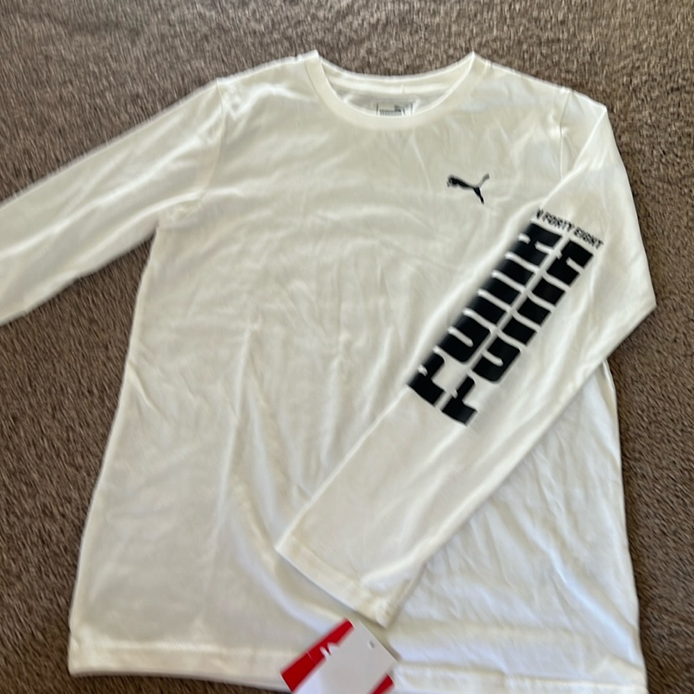 NWT Puma White Long Sleeve Shirt with Black Logo
